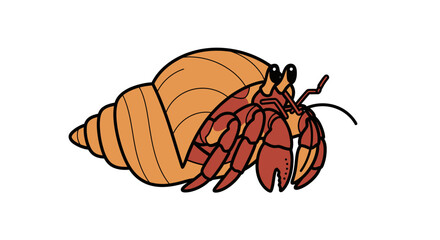 Whimsical depiction of a charming cartoon hermit crab nestled within its protective shell