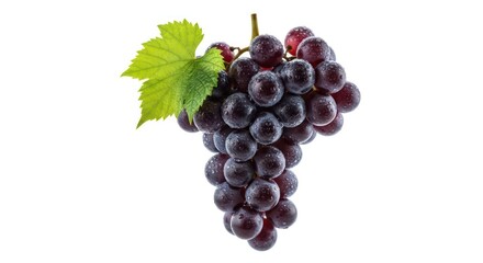 Fresh and Juicy Purple Grape Cluster with Leaf Isolated Still life