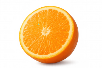 Juicy orange half showing vibrant pulp texture, rich in vitamin c, and fresh citrus fruit on transparent background