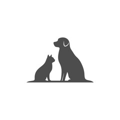 Silhouette of a Cat and Dog Sitting Together, Side View