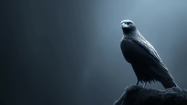 A Majestic Eagle Stands Proudly Atop a Peak in the Dark Night