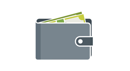 Illustration of a grey wallet with money sticking out on a white background