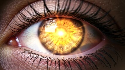 Extreme close-up macro shot of a human eye with bright, detailed iris and pupil.