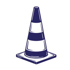 Simple blue and white vector illustration of a construction zone traffic safety cone