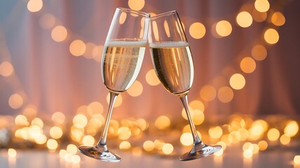 glasses of champagne on christmas background