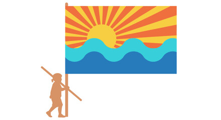 Little trailblazer carrying the sunrise flag with ocean wave design proudly displayed