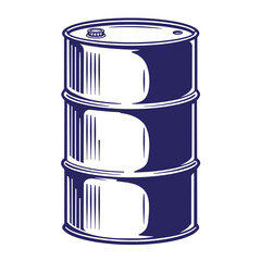 Vector illustration of a blue and white oil barrel container isolated on a white background