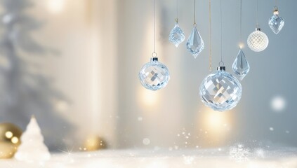 christmas tree decorations with snow background,Christmas Tree Decorations with Snow Background, Luxury Holiday Scene, Elegant Festive Winter Setting, Glamorous Snowy Christmas Theme, Premium Holiday 