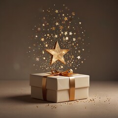 Glowing Christmas Box on Cream Background &ndash; Holiday Magic

