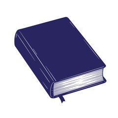 Vector illustration of a closed dark blue book with bookmark on a white background