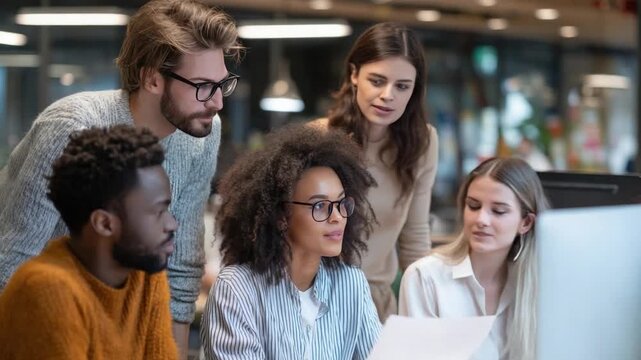 Teamwork and Collaboration in the Workplace: A group of professionals engages in teamwork, analyzing data, and brainstorming to achieve common goals, fostering a spirit of unity.
