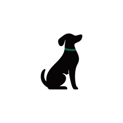 Stylized Black Dog Silhouette with Green Collar Sitting Upright