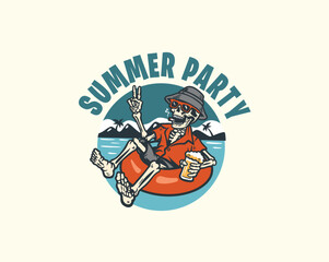 skeleton beach party relax a drink beer illustration