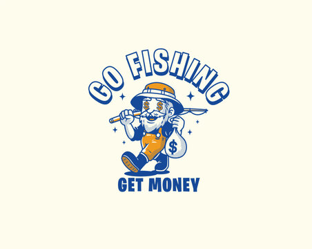 go fishing get money character illustration