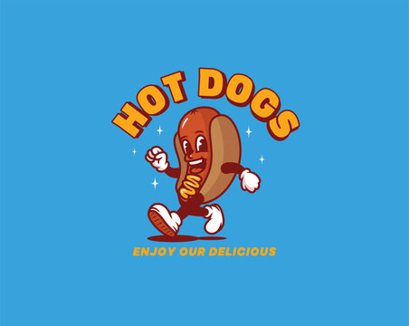 hot dog character retro illustration