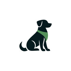 Stylized Black Dog with Green Collar Sitting Profile View