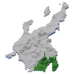 ハニカム構造状の静岡県の立体地図