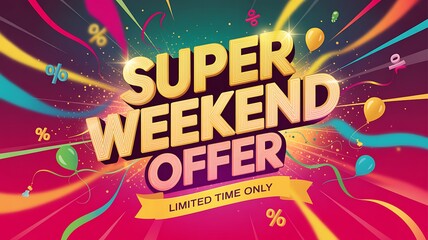Don't miss out on our vibrant super weekend offer, complete with festive balloons and a limited-time deal to boost your sales or event, perfect for eye-catching marketing!