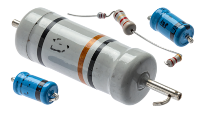 電子部品とコンデンサ｜背景なし・透過PNG・コピースペース