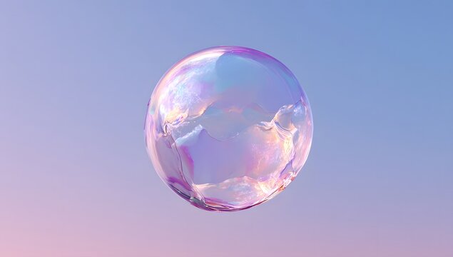 Abstract iridescent oval crystal orb with soft pastel gradient background reflecting light and color in a serene ethereal atmosphere
