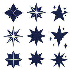 Obraz premium Collection of Nine Dark Blue Starburst and Sparkle Icons