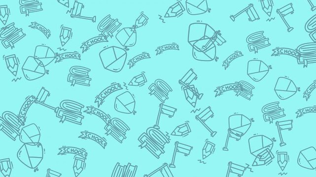 Fun Azure Background Pattern with Flags, Banners, and Book Illustrations for Design
