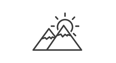 Minimalist mountain range illustration with sun rising over peaks for outdoor adventure theme