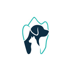 Stylized Dog and Cat Silhouette Inside a Tooth Outline Logo Design