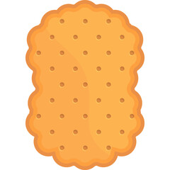 Close up of a rectangular golden brown cracker with scalloped edges and numerous small holes against a white background with a transparent background element