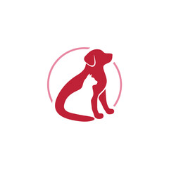 Stylized Dog and Cat Silhouette Logo in Red and White Circle