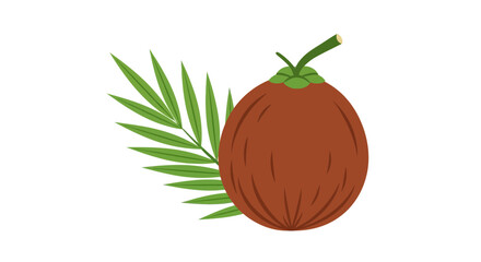 Isolated coconut fruit with a green palm leaf, perfect for summer themes and tropical designs with