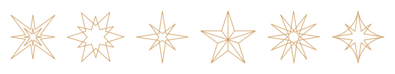 Christmas Star Icon Set (Gold Star, Line, Geometric)