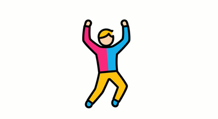 Illustrated figure with vibrant colors expressing elation and joy through an exuberant gesture,