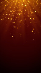 christmas golden light ray and shiny glitter stars dust falling on dark red background , winter holiday and new year vertical social media background