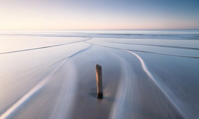Standing Pole at Low Tide Beach with Motion Blur