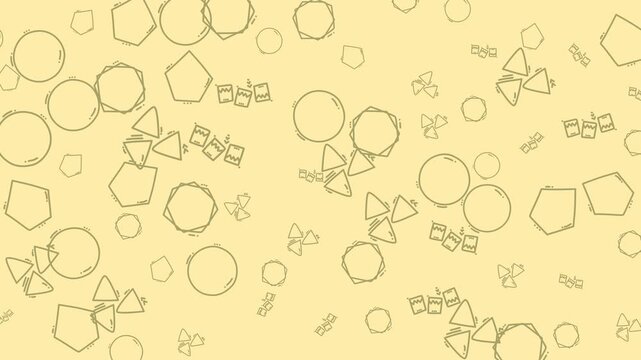 Light abstract background pattern featuring a dynamic scattering of outlined geometric shapes like circles, triangles, and polygons, perfect for modern graphic design and digital media projects