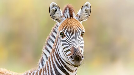 Naklejka premium Zebra concept. Close-Up Portrait of a Beautiful Zebra with Striking Patterns and Vibrant Colors in Natural Environment Light