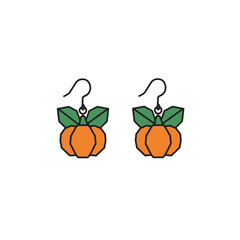 Orange pumpkin earrings with green leaves in playful design  