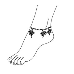 Elegant ankle bracelet with leaf design on a foot illustration  
