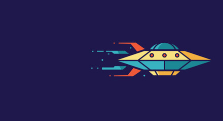 Futuristic spaceship flying through dark space vector illustration  