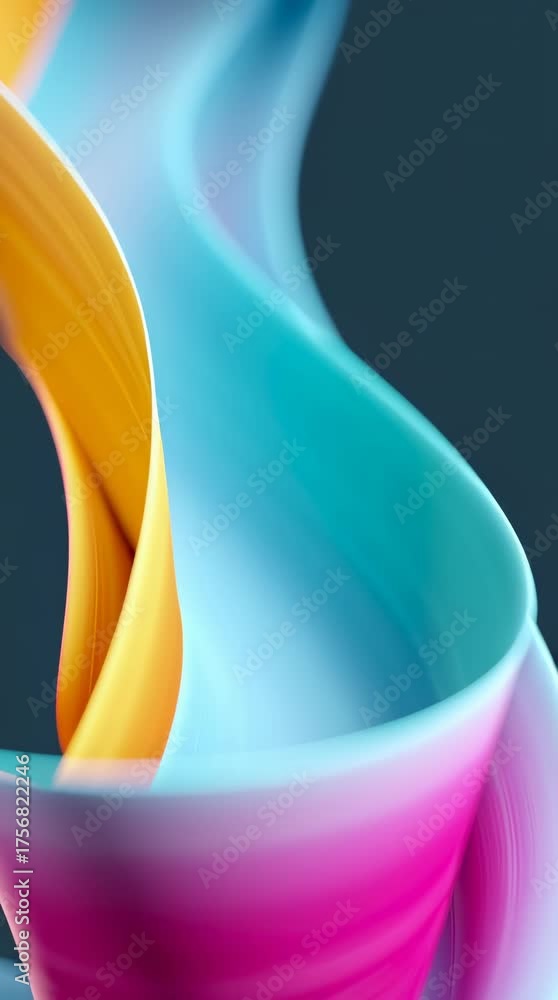 Wall mural Dynamic abstract pastel color ribbon flowing movement. Gradient curve wave background for creative design visuals. Footage