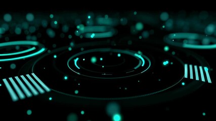Digital data interface with rotating concentric circles and blinking particles. Futuristic hud display animation for technology concept. - Powered by Adobe