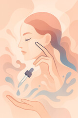 Woman applying skincare serum with dropper illustration