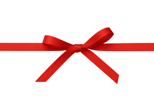 Red ribbon bow decorating a gift celebration, transparent background - Powered by Adobe
