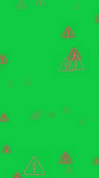 danger neon lights icons on green screen animation, chroma key red neon lights sembol isolated vertical social media motion design element 