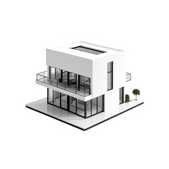Fototapeta premium Modern minimal cube house with glass walls and a small balcony