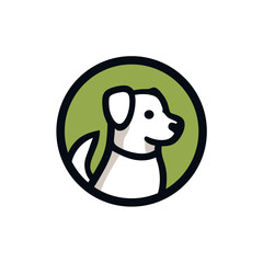 Stylized Dog Portrait in Circle, White and Black Outline