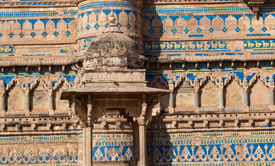 Ancient indian Gwalior fort with intricate blue tiles. Gwalior Qila, Madhya Pradesh, India.