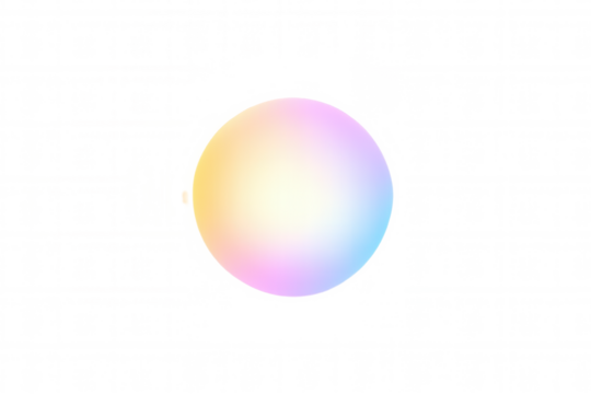 Iridescent gradient sphere with pastel colors glowing, displaying abstract light and modern design on transparent background