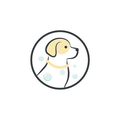 Stylized Dog Profile with Bubbles in Circular Frame Logo